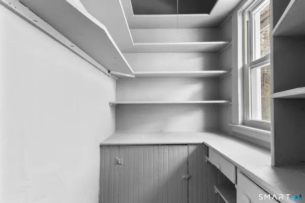 a view of walk in closet with empty racks