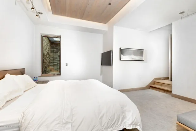 a bedroom with a bed and a couch