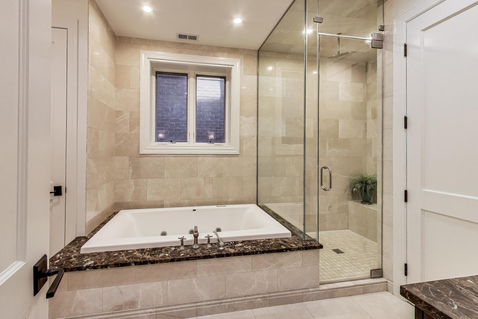 1758 West Surf Street Chicago, IL 60657 - Photo 26 of 51 a bathroom with a granite countertop bathtub and shower