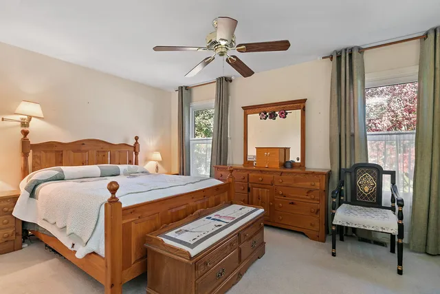 a bedroom with a bed and a dresser