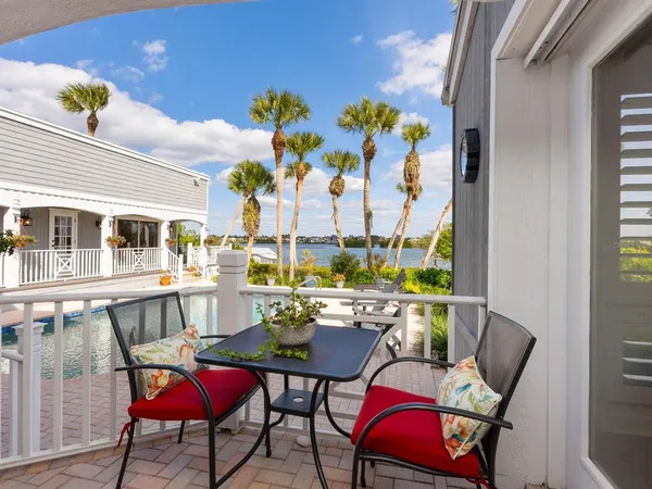 a view of a city and swimming pool