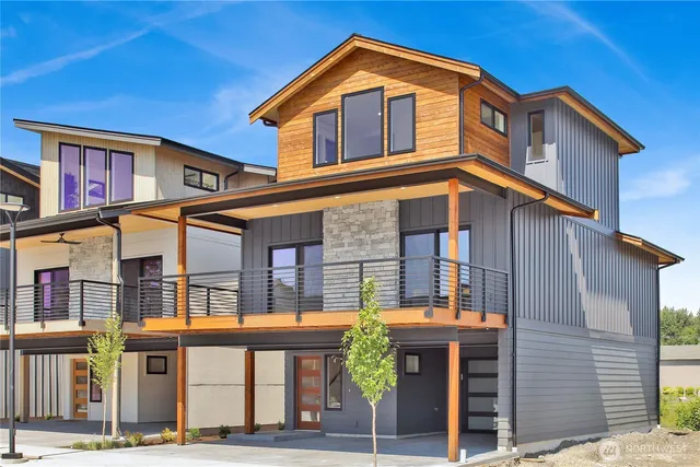 a front view of residential houses