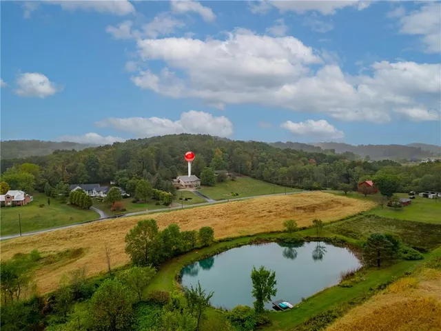 a view of a lake with mountains in the background