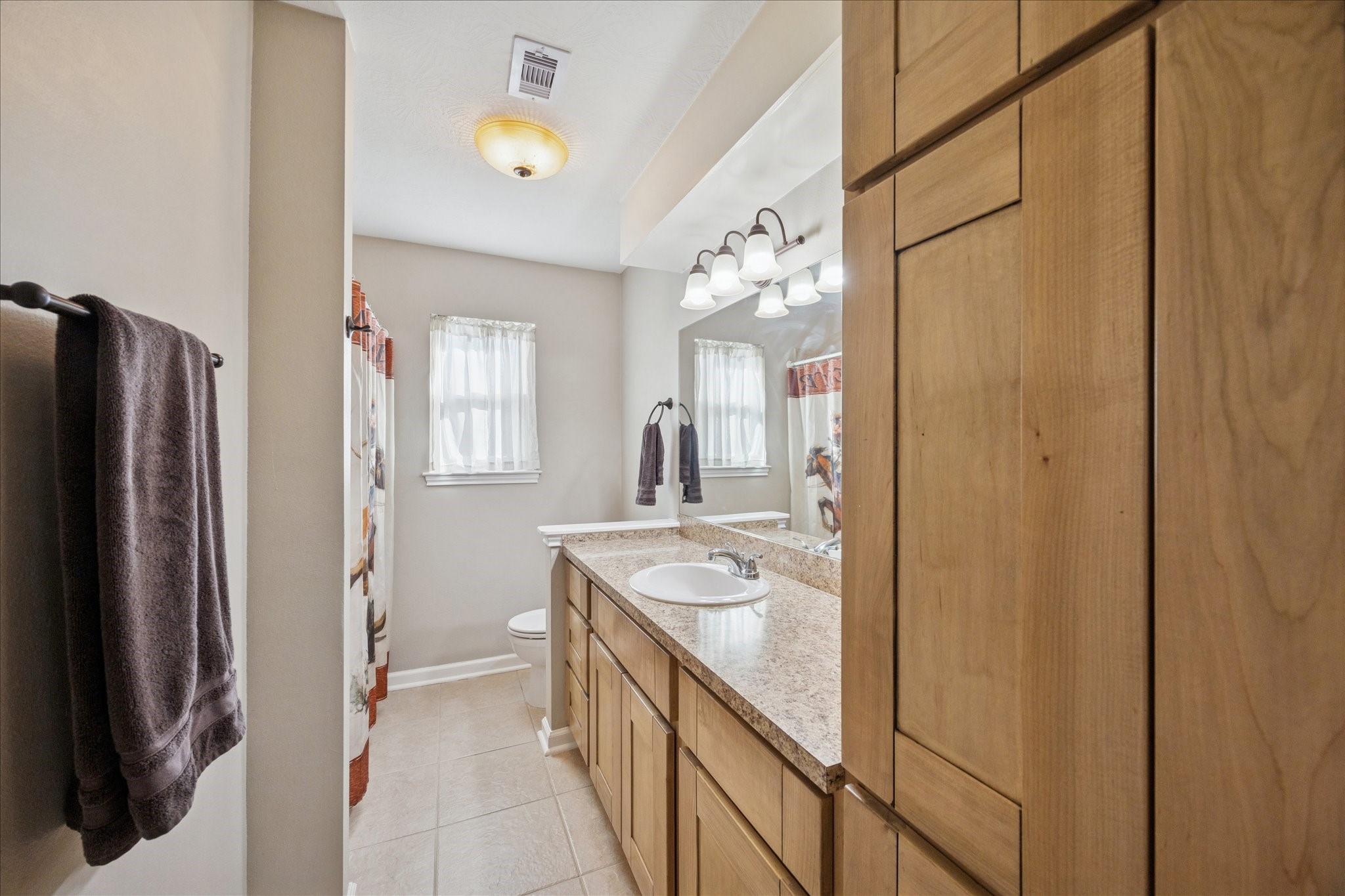 19115 Frey Road Hempstead, TX 77445 - Photo 21 of 35 a bathroom with a granite countertop sink and a mirror