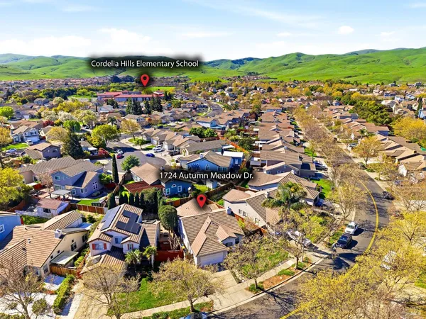 front view of house with a yard and potted plants