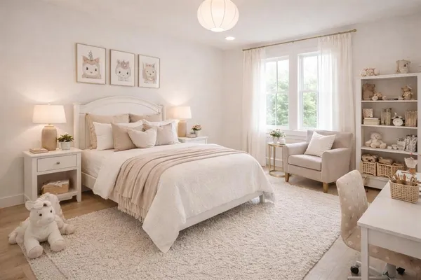 a bedroom with a bed and a couch