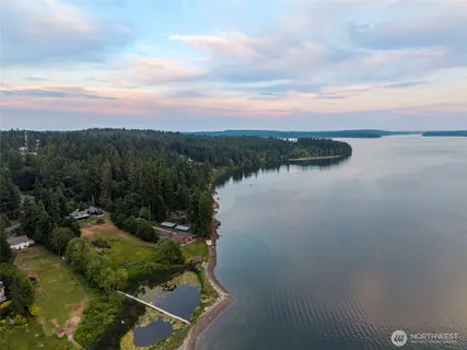 a view of a lake from a yard