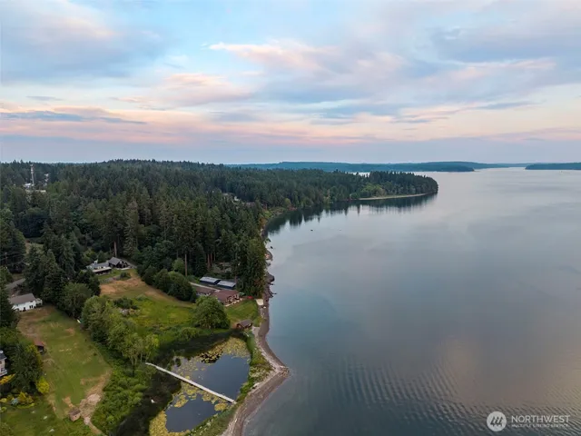 a view of a lake from a yard