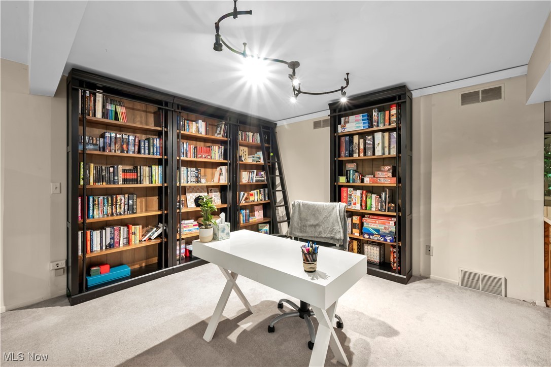 736 Hampton Ridge Drive Akron, OH 44313 - Photo 19 of 43 Home office featuring light carpet and bookshelves