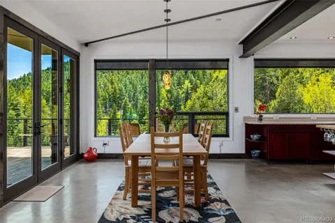 a view of a building with sitting area