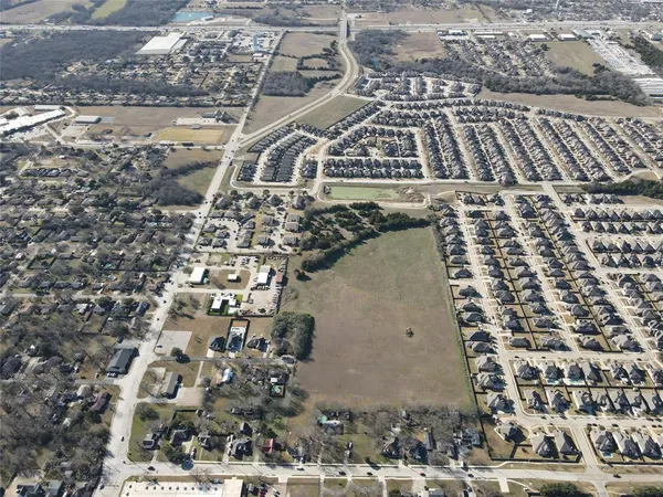 an aerial view of a backyard