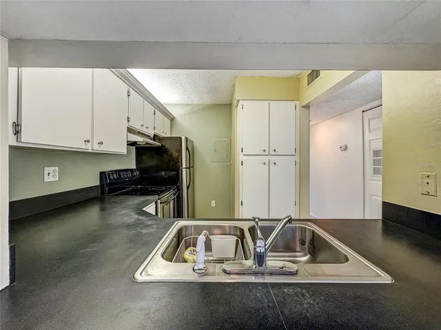 a kitchen with a sink a counter and a cabinets