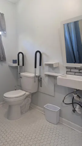 a bathroom with a toilet a sink and a mirror