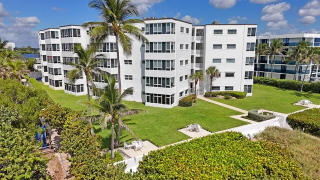 front view of a building with a yard