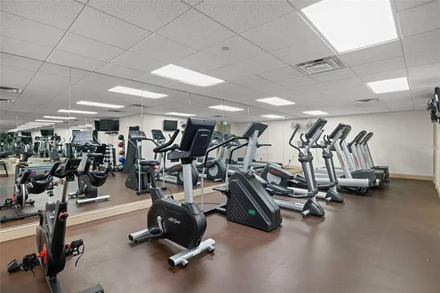a view of a room with gym equipment