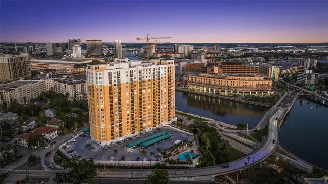 a view of a city with tall buildings