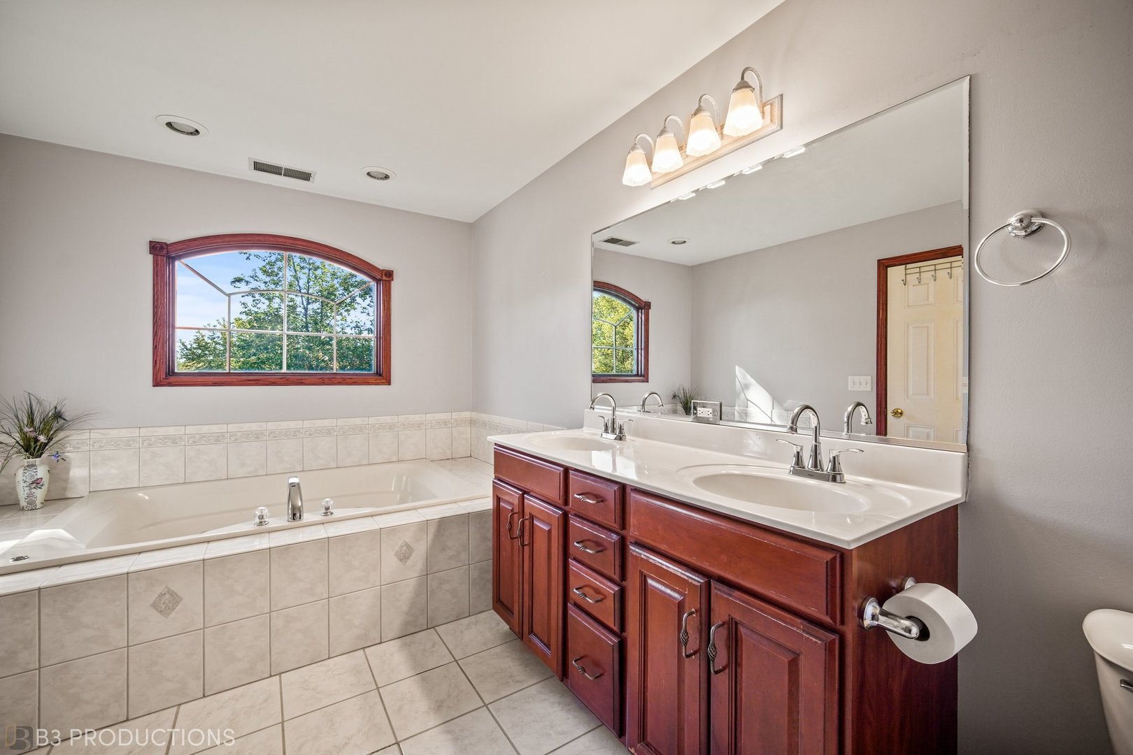 27325 South Kuersten Road Monee, IL 60449 - Photo 16 of 30 a bathroom with a double vanity sink mirror and a bathtub