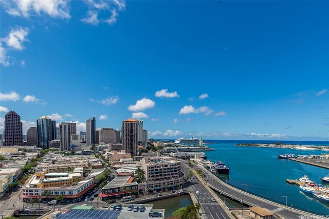 a view of city and a lake