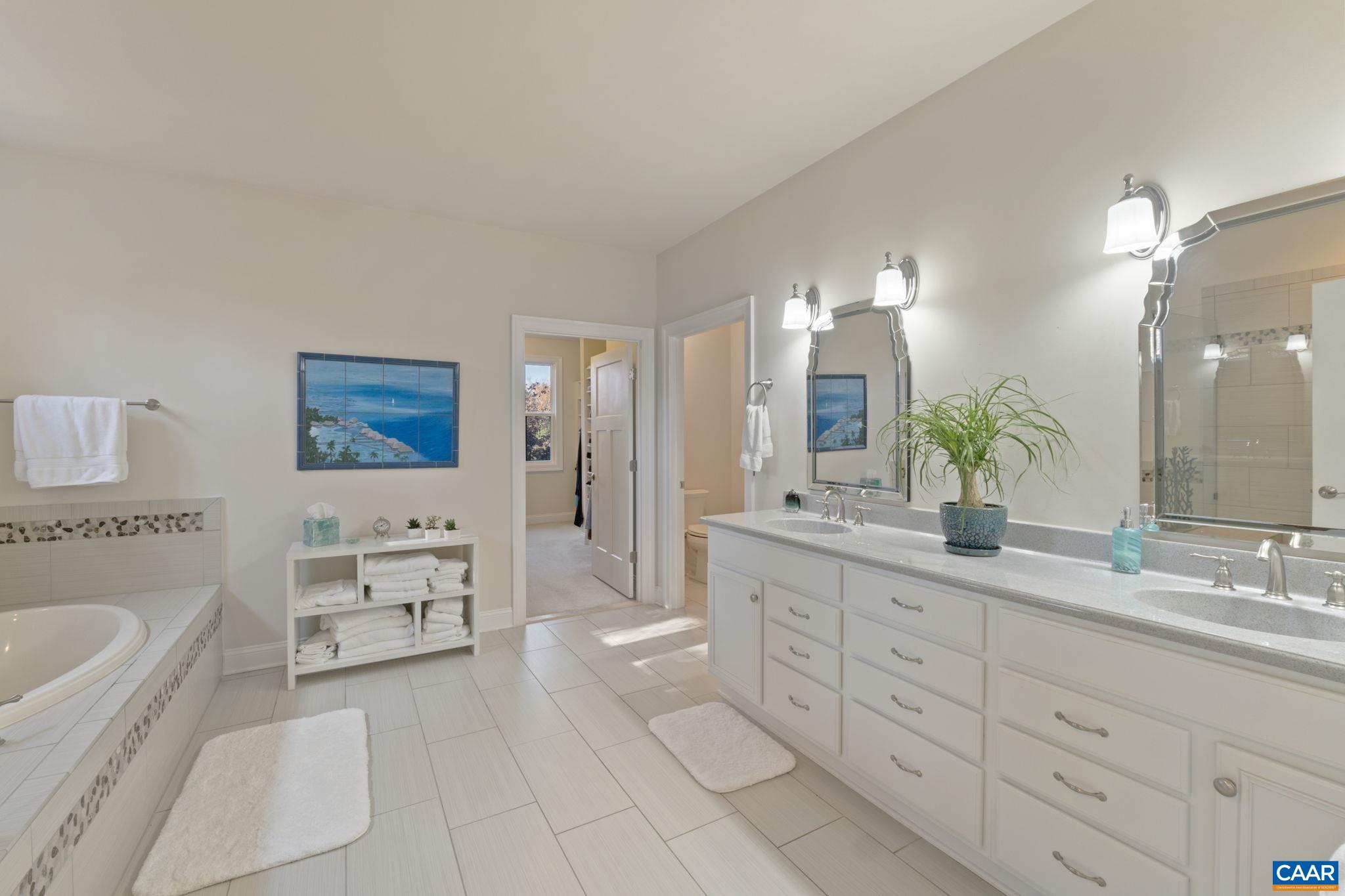 3650 Newbridge Road Keswick, VA 22947 - Photo 36 of 58 a spacious en suite bathroom with a double vanity sink a mirror a bathtub and a shower