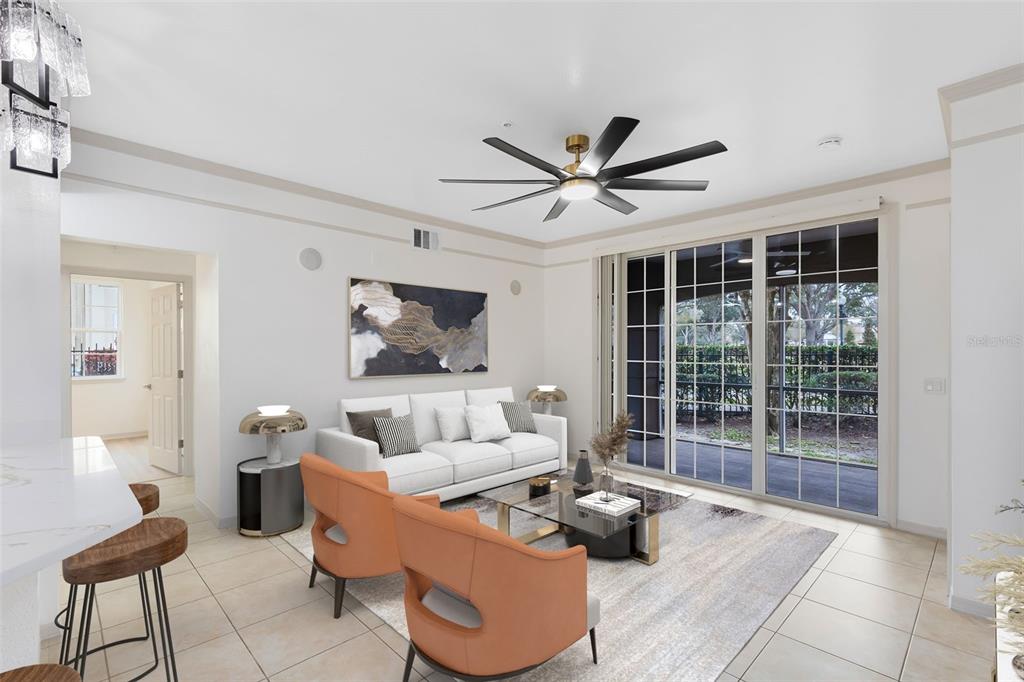 3315 Parkchester Square Boulevard, Unit 102 Orlando, FL 32835 - Photo 5 of 37 a living room with furniture and a large window