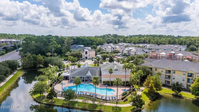 a view of a lake with houses