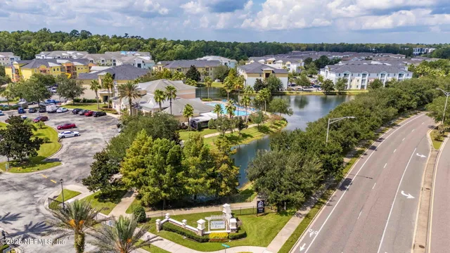 a view of a lake with a city