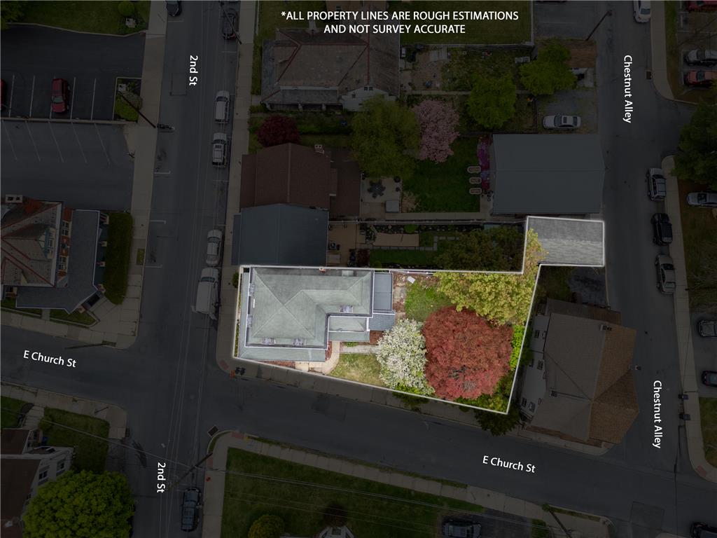 65 2nd Street Slatington, PA 18080 - Photo 3 of 46 An aerial perspective showcases a property's footprint and generous yard space, highlighting its corner location.