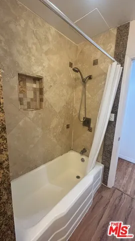 a bathroom with a bathtub