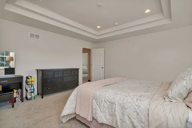 a bedroom with a bed and a dresser