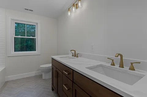 a bathroom with a sink toilet and vanity