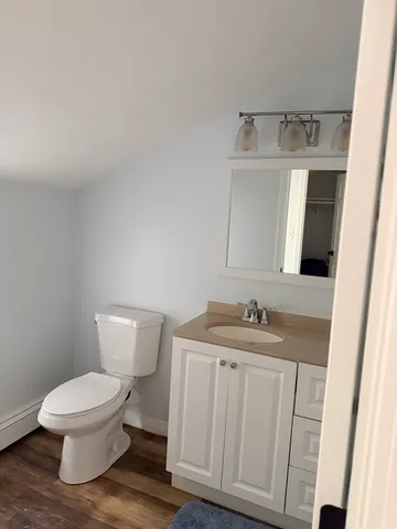 a bathroom with a toilet a sink and mirror
