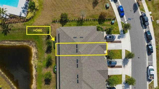 an aerial view of a house