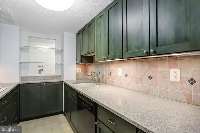 a kitchen with a sink and cabinets