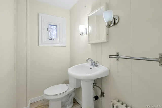 a bathroom with a sink a toilet and mirror