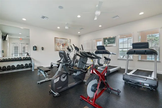 a view of a room with gym equipment