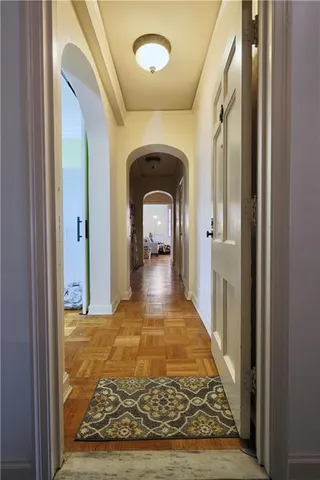 a view of an empty room with a window