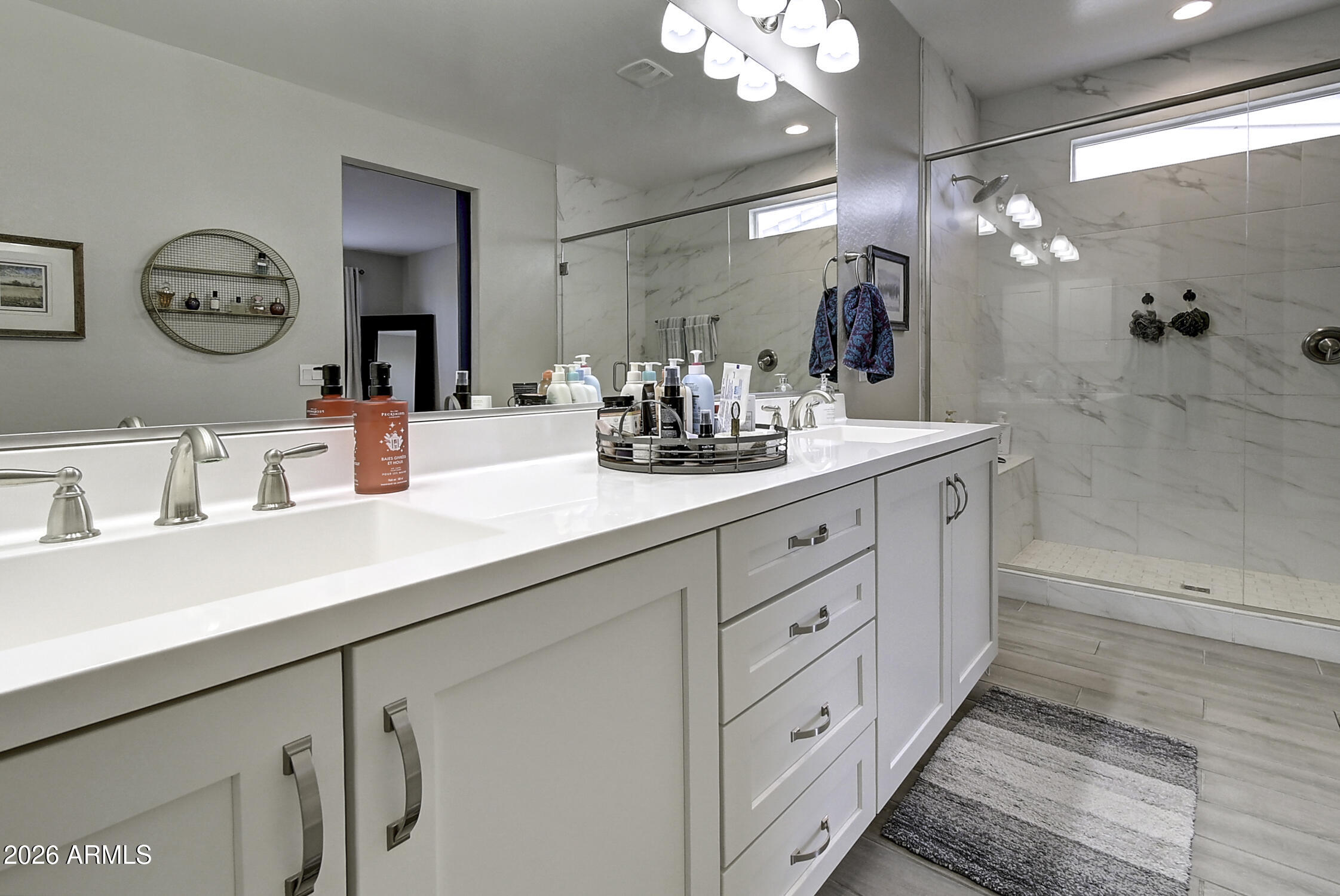 2140 East Alameda Road Phoenix, AZ 85024 - Photo 30 of 54 a bathroom with a double vanity sink mirror and shower