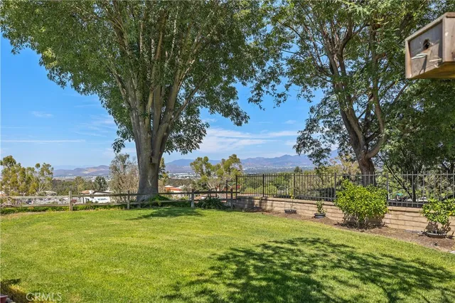 a view of outdoor space with garden and trees