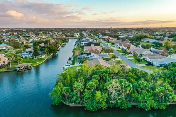 a view of a lake with a city