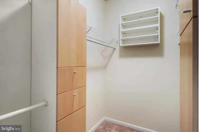 a view of walk in closet with empty racks