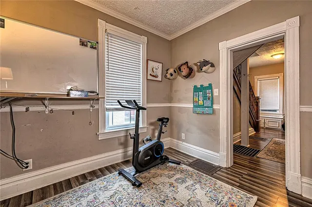 a view of a hallway with workspace