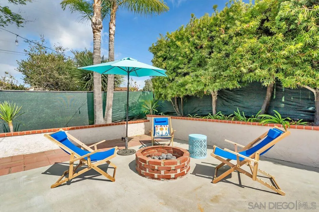 1668 Olmeda Street Encinitas, CA 92024 - Photo 33 of 42 a view of a backyard with a table and chairs under an umbrella