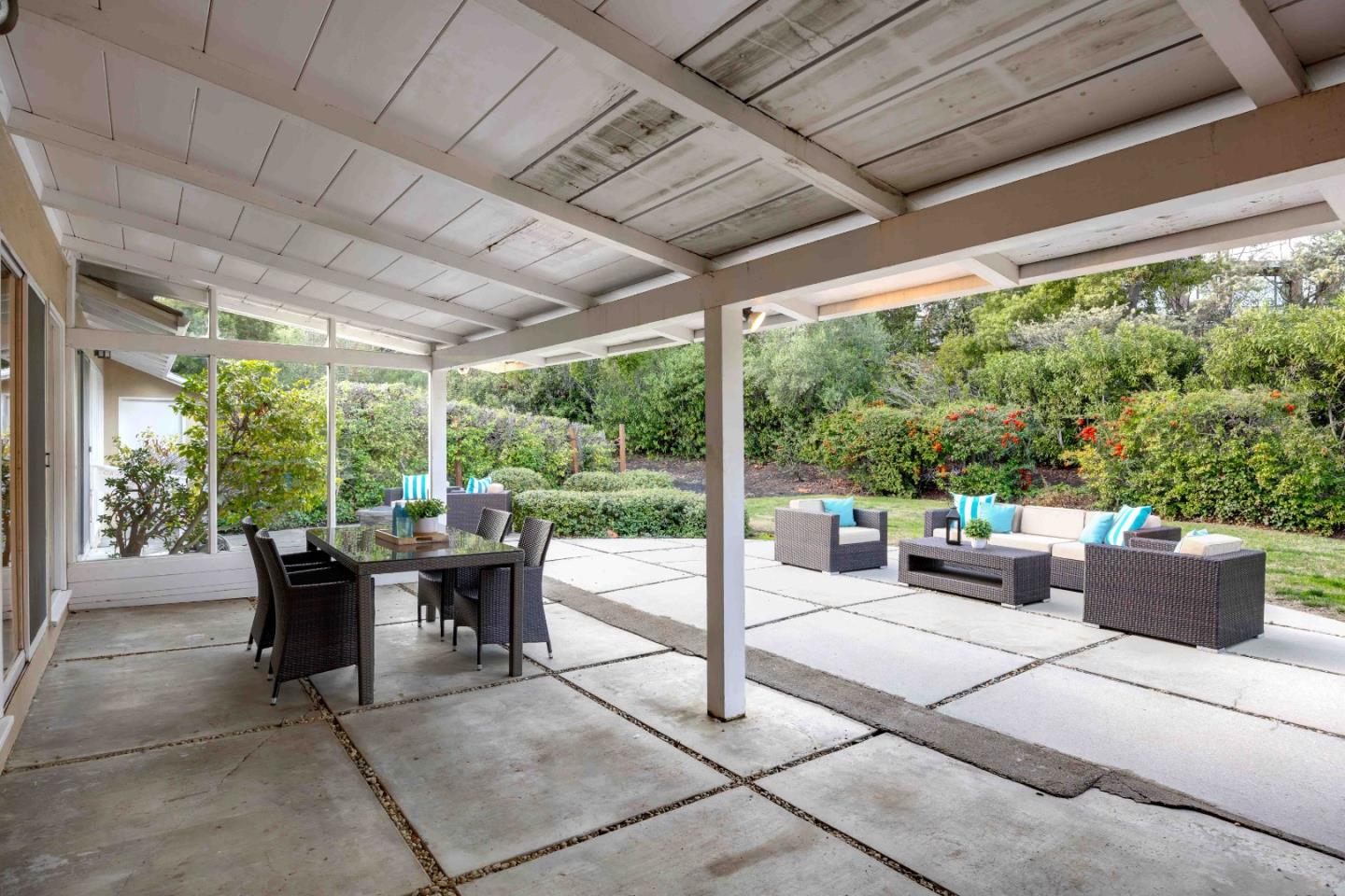 366 Stevick Drive Atherton, CA 94027 - Photo 26 of 29 a view of a patio with a dining table and chairs