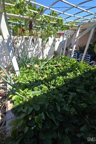 a backyard of a house with lots of green space and a fountain