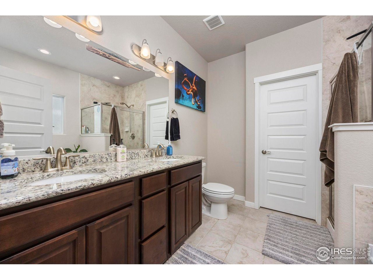 1344 87th Avenue Greeley, CO 80634 - Photo 13 of 31 a bathroom with a granite countertop sink toilet and a mirror