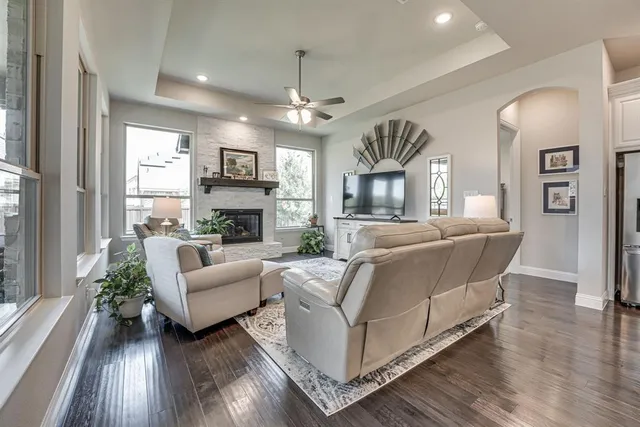 a living room with furniture fireplace and a flat screen tv