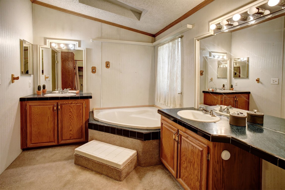 243 Piney Ridge Drive Bastrop, TX 78602 - Photo 18 of 40 a bathroom with a granite countertop sink and a mirror