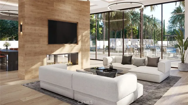 a large living room with large windows