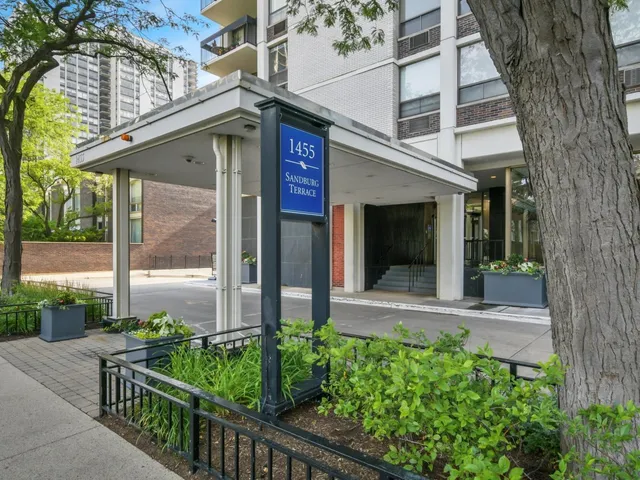 a view of a house with a small yard plants and large tree