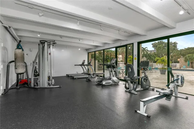 a view of a room with gym equipment